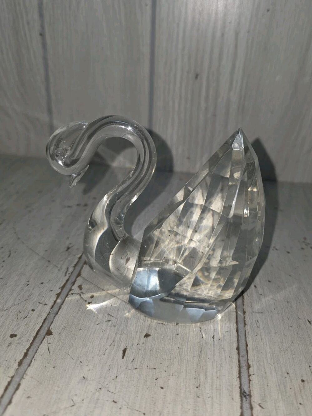 Vtg Crystal Glass Faceted Bird Swan Duck Paperweight Figurine 4” X 4” Swarovski?